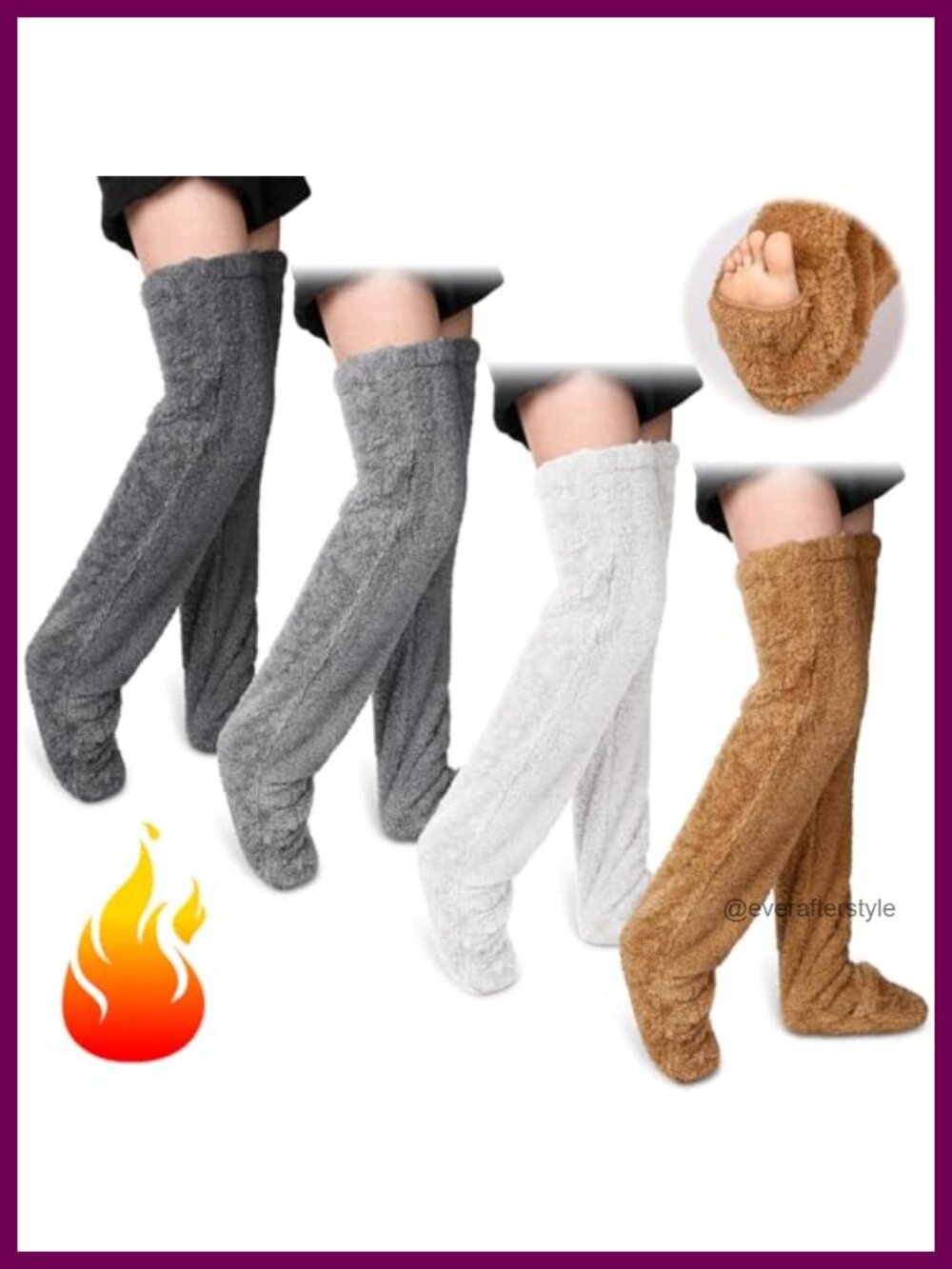 Over Knee Fuzzy Socks Leg Warmers Polyester Microfiber Winter 4 Pairs